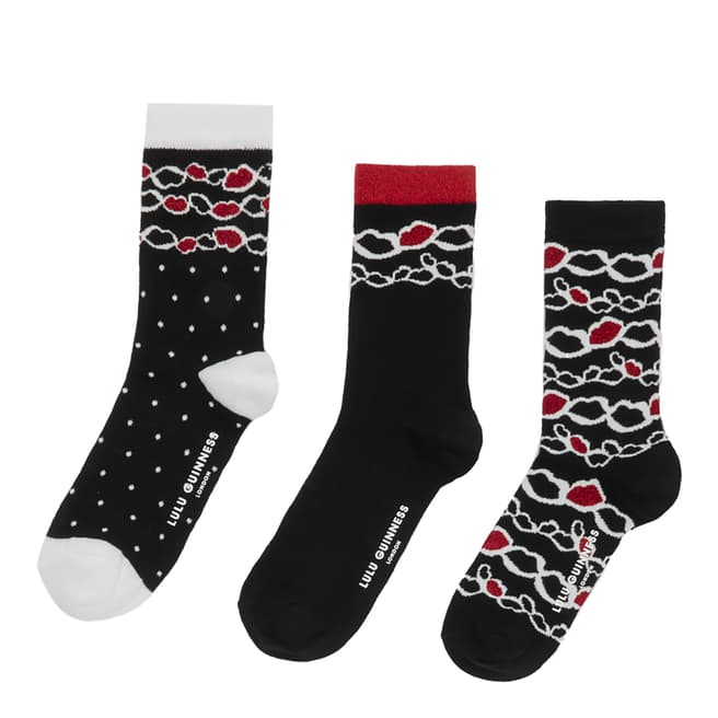 Lulu Guinness Multi Chain Lip Ankle Socks - 3 Pairs