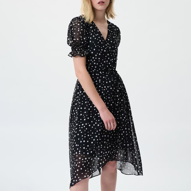 Joseph Ribkoff Black Polka Dot Wrap Dress