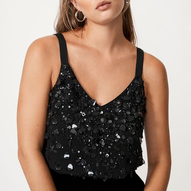 Mint Velvet Black Scatter Sequin Top