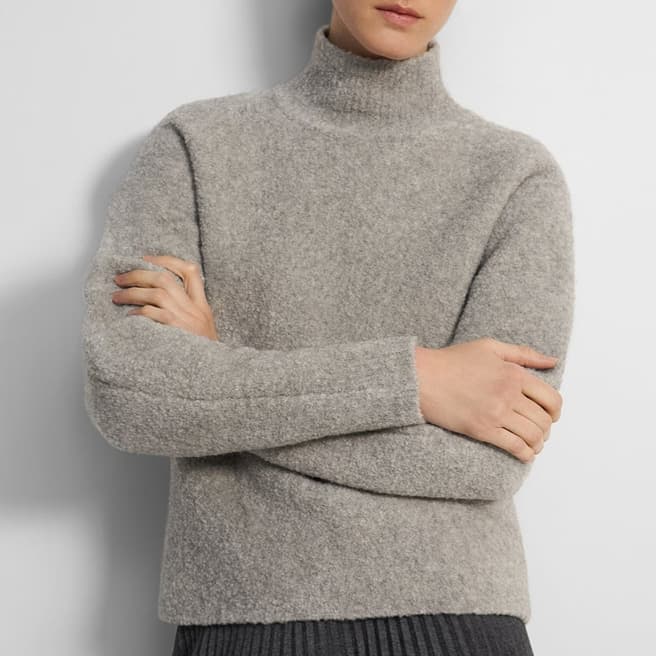 Theory Soft Grey Turtle Neck Wool Blend Jumper