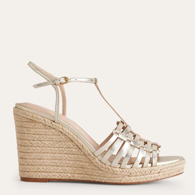 Boden Gold Strappy Espadrille Wedges