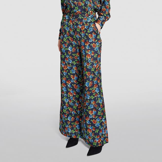 Max&Co. Navy Kabara Floral Wide Leg Trousers