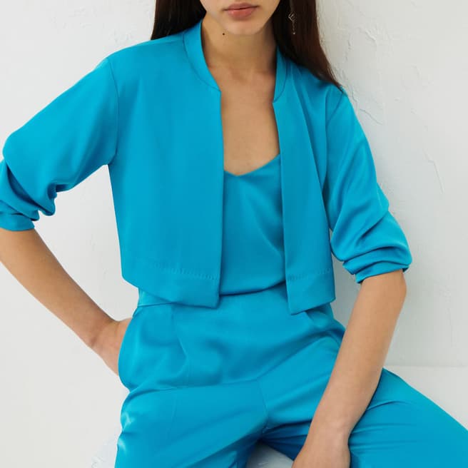 Marella Blue Roll Cropped Jacket