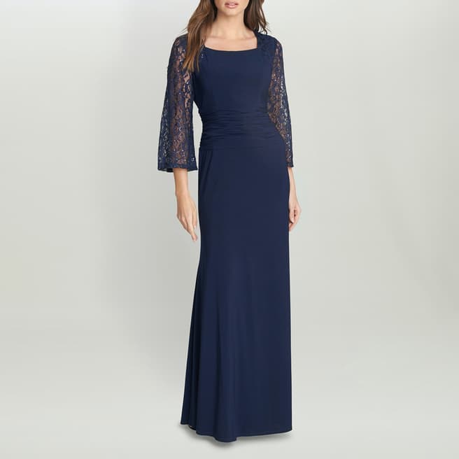 Gina Bacconi Navy Atalanta Sequin Lace Maxi Dress