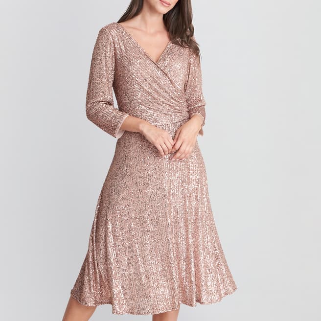 Gina Bacconi Pink Libbie Midi A-Line Sequin Dress