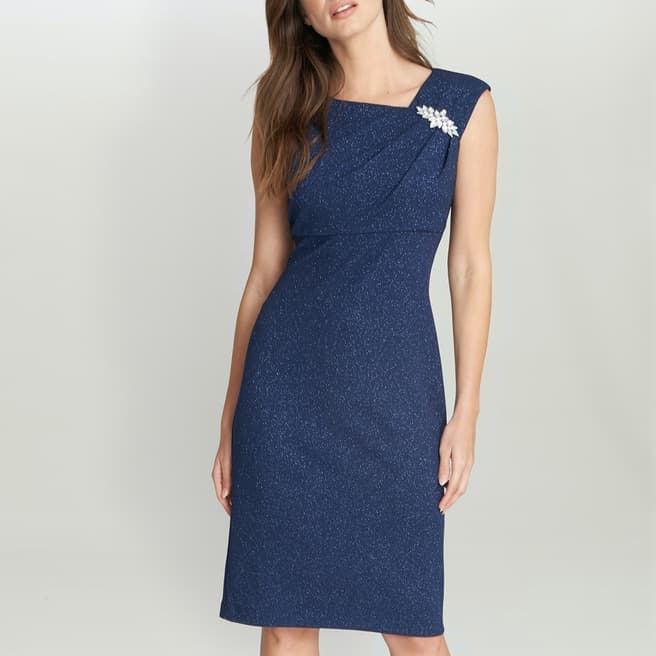 Gina Bacconi Navy Sparkly Erith Midi Dress