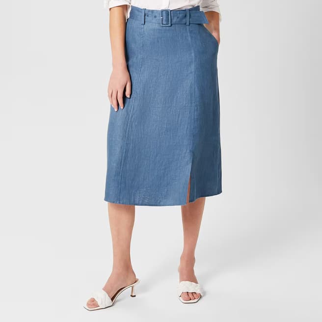 Hobbs London Blue Justine Linen Skirt