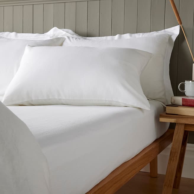 Hotel Living Linen Blend Double Fitted Sheet, White