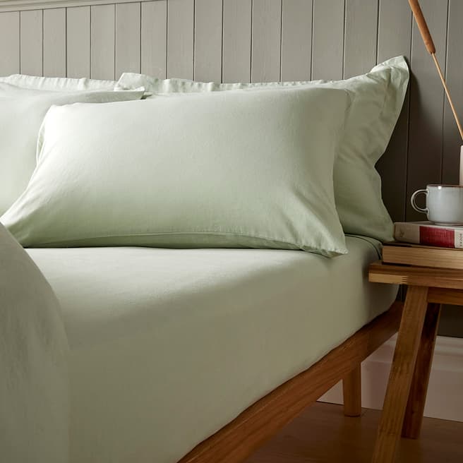 Hotel Living Linen Blend Double Fitted Sheet, Duck Egg