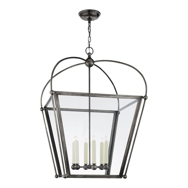 Chapman & Myers for Visual Comfort & Co. Riverside Large Square Lantern in Bronze with Clear Glass