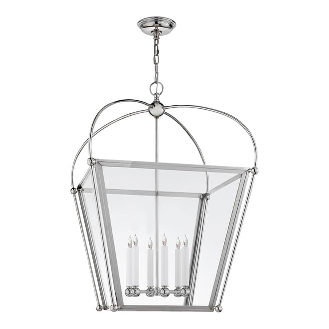 Chapman & Myers for Visual Comfort & Co. Riverside Large Square Lantern in Polished Nickel with Clear Glass