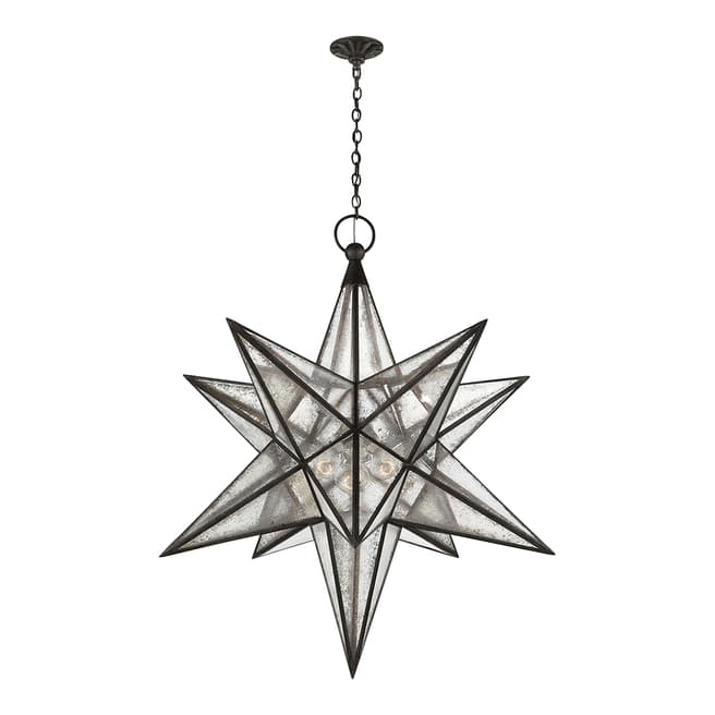 Chapman & Myers for Visual Comfort & Co. Moravian XL Star Lantern in Aged Iron with Antique Mirror
