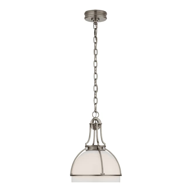 Chapman & Myers for Visual Comfort & Co. Gracie Medium Dome Pendant in Antique Nickel with White Glass