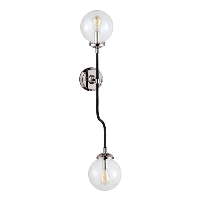 Ian K. Fowler for Visual Comfort & Co. Bistro Double Wall Sconce in Polished Nickel with Clear Glass