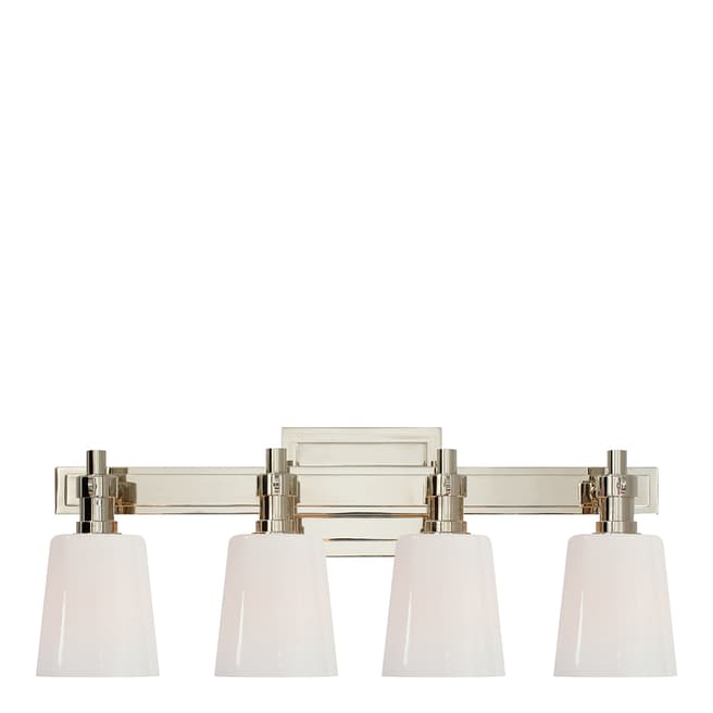 Thomas O'Brien for Visual Comfort & Co. Bryant Four-Light Bath Sconce in Polished Nickel with White Glass