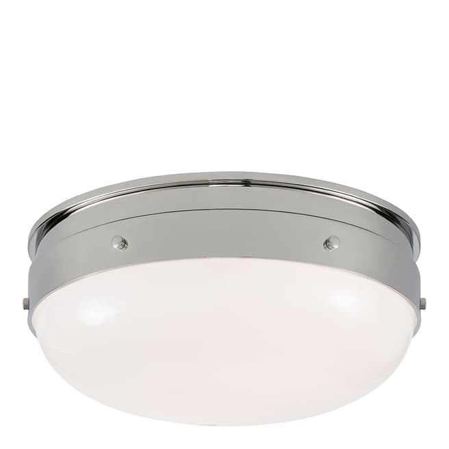 Thomas O'Brien for Visual Comfort & Co. Hicks Small Flush Mount in Polished Nickel with White Glass