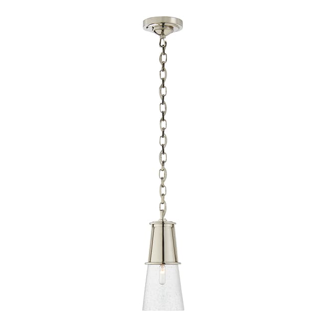 Thomas O'Brien for Visual Comfort & Co. Robinson Small Pendant in Polished Nickel with Seeded Glass
