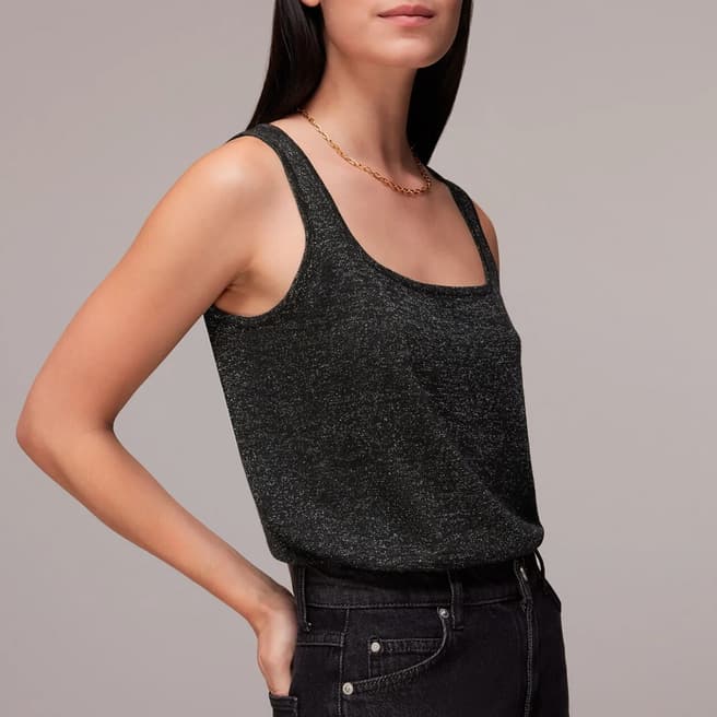 WHISTLES Black Sparkle Square Neck Vest Top