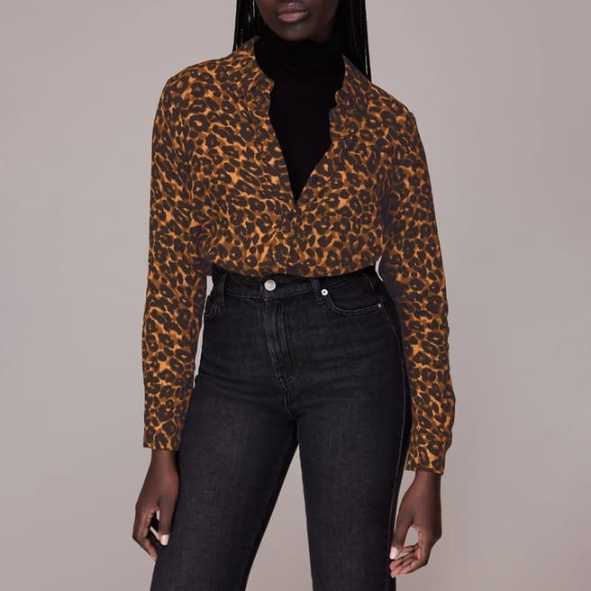 WHISTLES Brown Classic Leopard Print Shirt