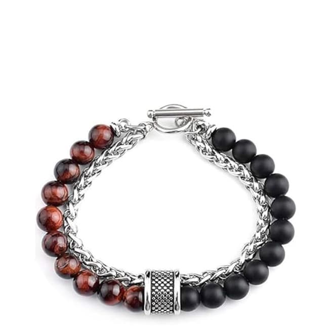 Stephen Oliver Silver Onyx & Tiger Eye Chain Bracelet