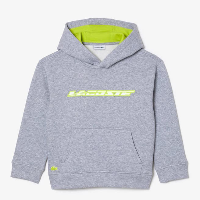 Lacoste Teen Grey Chest Logo Cotton Blend Hoodie