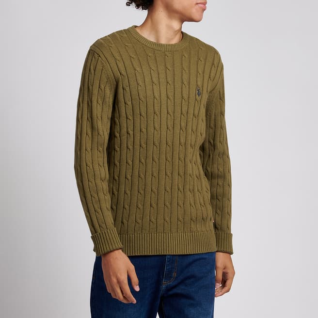 U.S. Polo Assn. Khaki Cable Knit Cotton Jumper