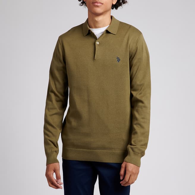 U.S. Polo Assn. Green Long Sleeve Cotton Polo Shirt