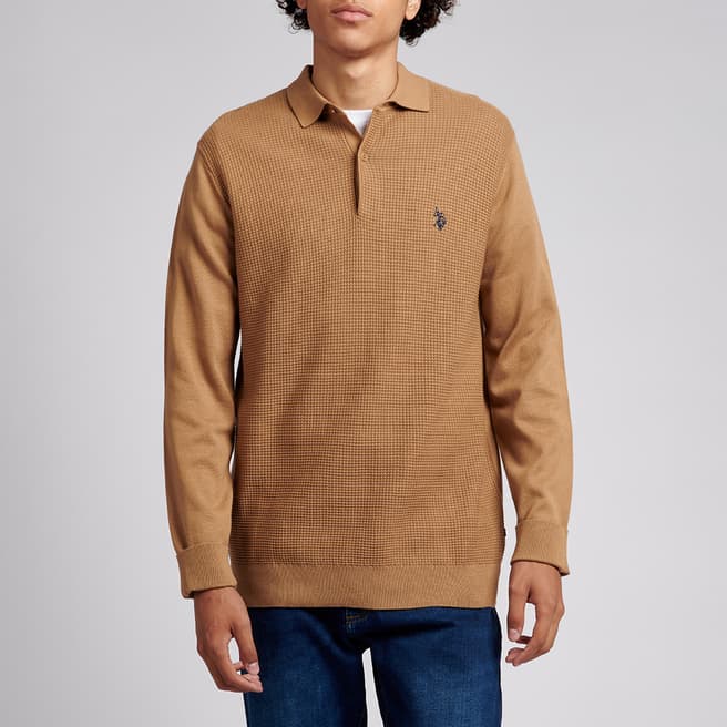 U.S. Polo Assn. Tan Textured Cotton Polo Shirt
