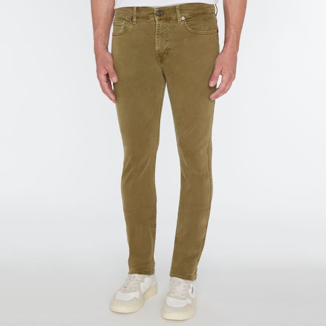 7 For All Mankind Khaki Paxtyn Cotton Blend Stretch Trousers