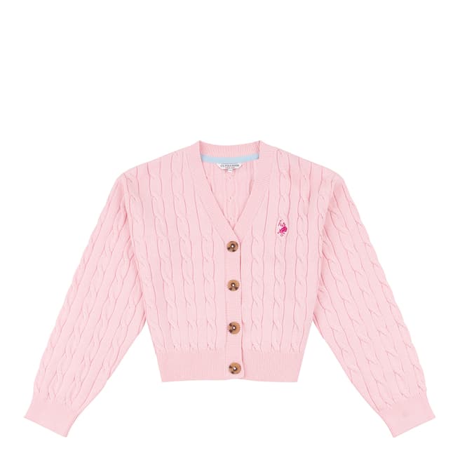 U.S. Polo Assn. Teen Girl's Pale Pink Cable Knit Cotton Cardigan