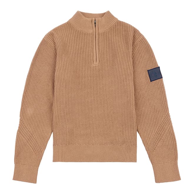 U.S. Polo Assn. Boy's Camel Half Zip Cotton Jumper