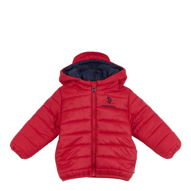 U.S. Polo Assn. Boy's Red Hooded Quilted Jacket