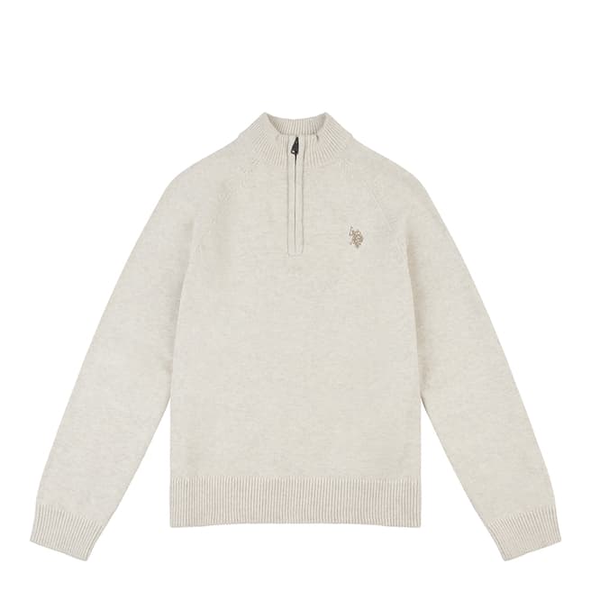 U.S. Polo Assn. Teen Boy's Cream Half Zip Cotton Jumper