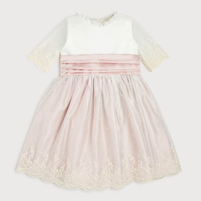 Pepa London Pink Sash Detail Silk Dress with Tulle Overlay 