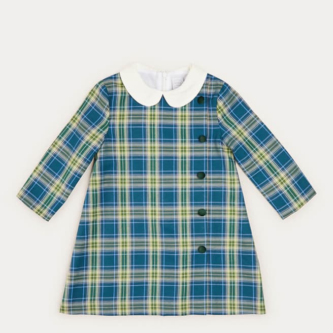 Pepa London Blue Check Cotton Blend Trapeze Dress 