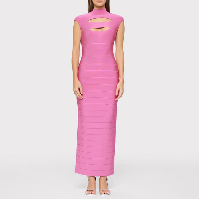 Herve Leger Baby Pink Cap Sleeve Cut-out Gown