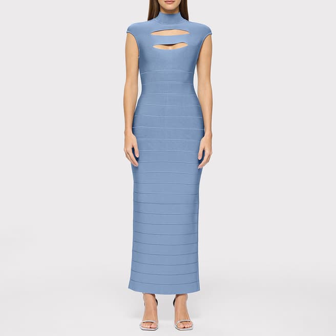 Herve Leger Baby Blue Cap Sleeve Cut-out Gown