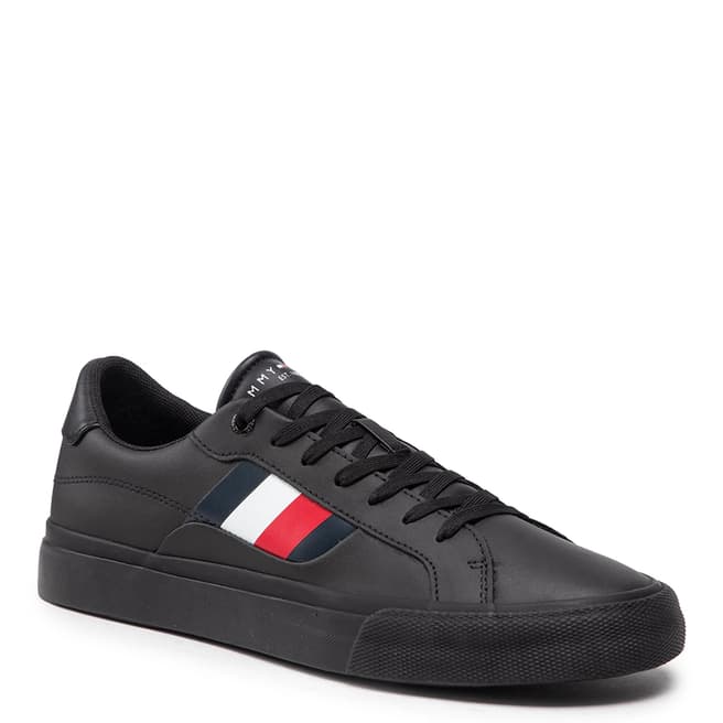 Tommy Hilfiger Black Stripe Leather Trainers