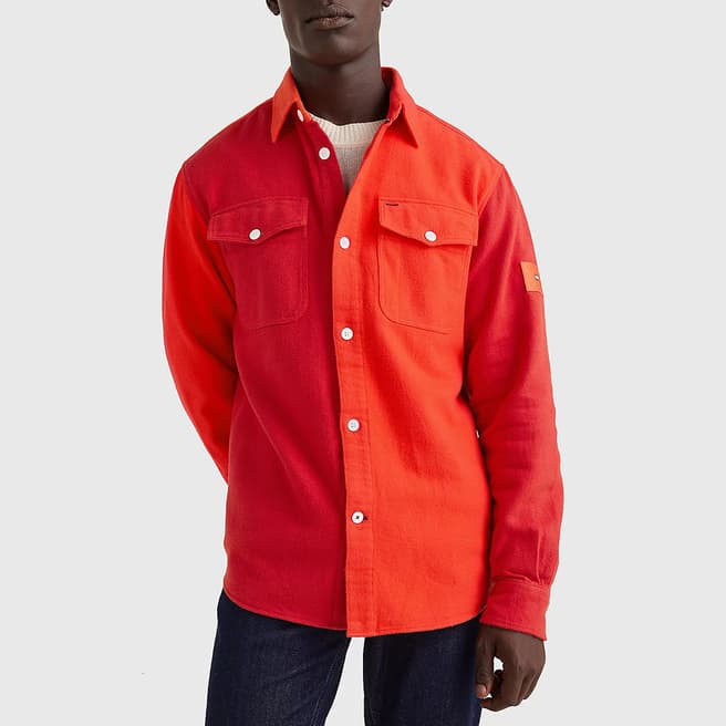 Tommy Hilfiger Orange Brushed Blocking Cotton Overshirt