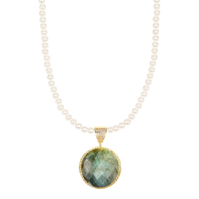 Liv Oliver 18K Gold Labradorite & Pearl Embelisshed Necklace