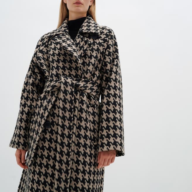 Inwear Black/White Iana Wool Blend Coat