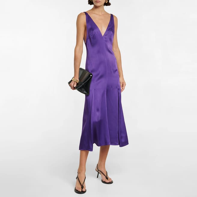 Victoria Beckham Purple Panelled Midi Dress