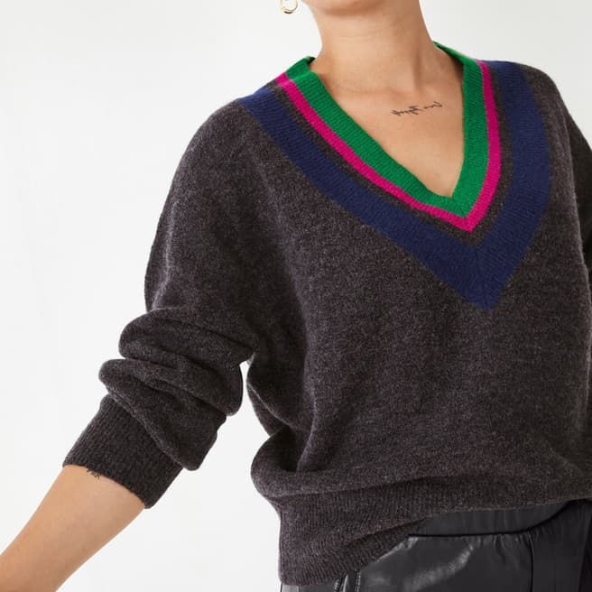 hush Charcoal/Multi V-Neck Wool Jumper 