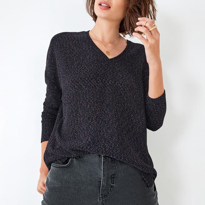 hush Black Rachel Glitter V Neck Jumper