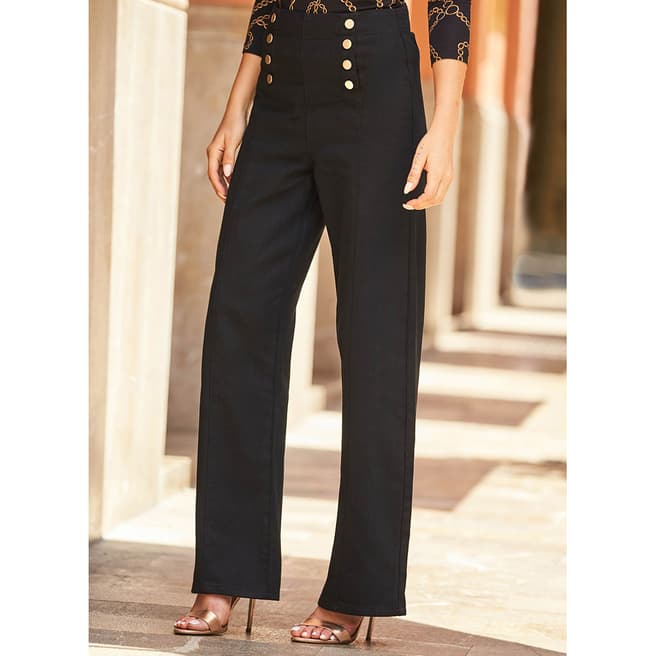 SOSANDAR Black High Waist Button Detail Jeans