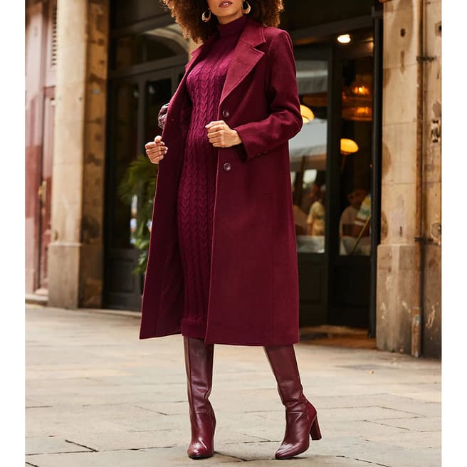 SOSANDAR Burgundy Premium Longline Wool Blend Coat