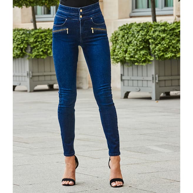 SOSANDAR Dark Indigo Contour Waist Biker Jeans