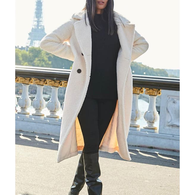 SOSANDAR Cream Super Cosy Longline Borg Coat