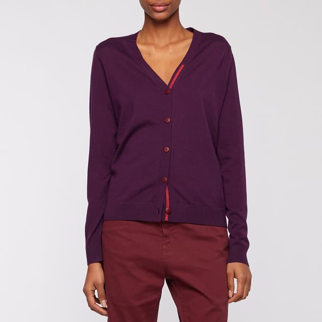 PAUL SMITH Dark Purple Knitted Wool Cardigan