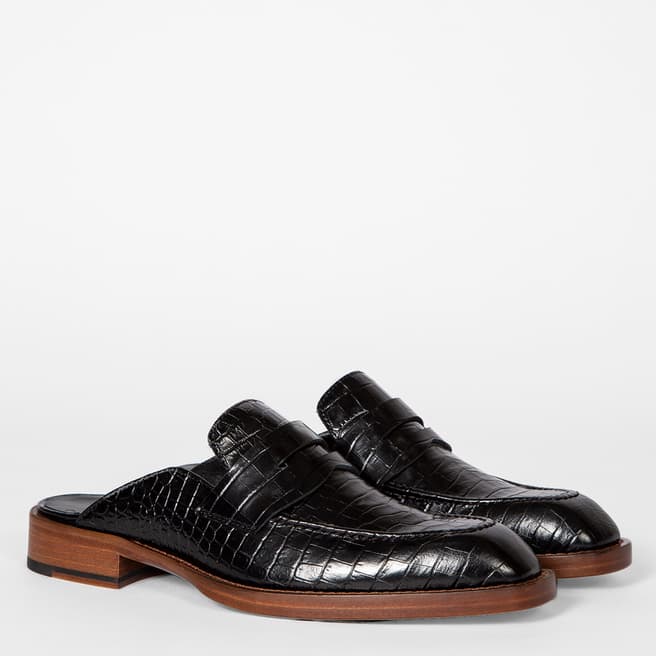 PAUL SMITH Black Croc Leather Frankie Mules